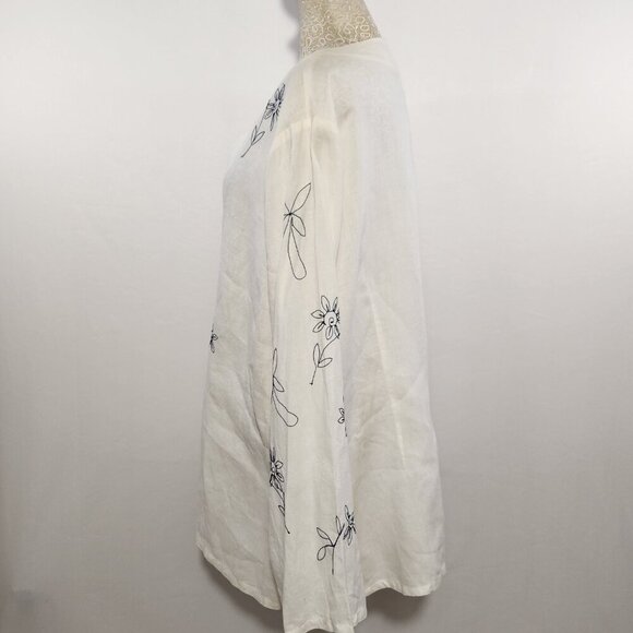 Jennifer Women Size 20 White Embroidered Long Sleeve 100% Ramie Button Tunic Top - Picture 9 of 16